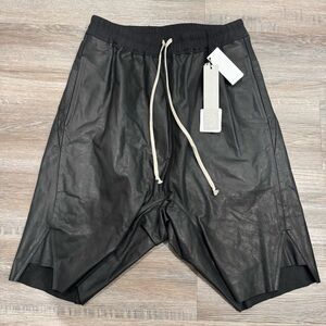 Rick Owens Basket Swingers Drawstring Leather Shorts in Black